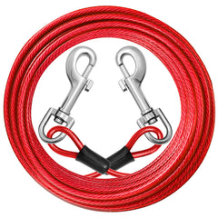 Jenico dog tie-out cable coiled shows sturdy steel core for secure tethering.