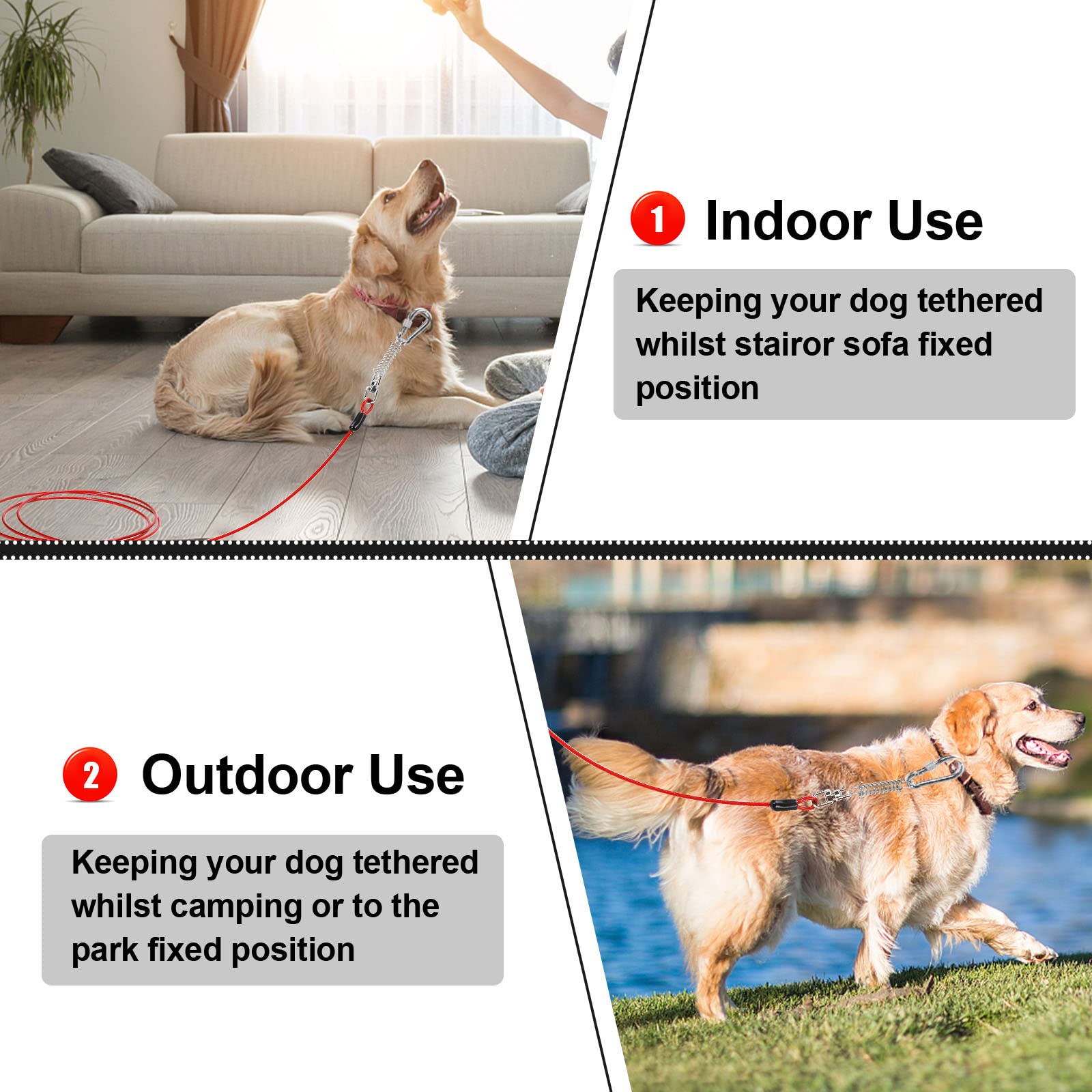 jenico dog tie out cable easy-setup clip with safety lock for quick use.