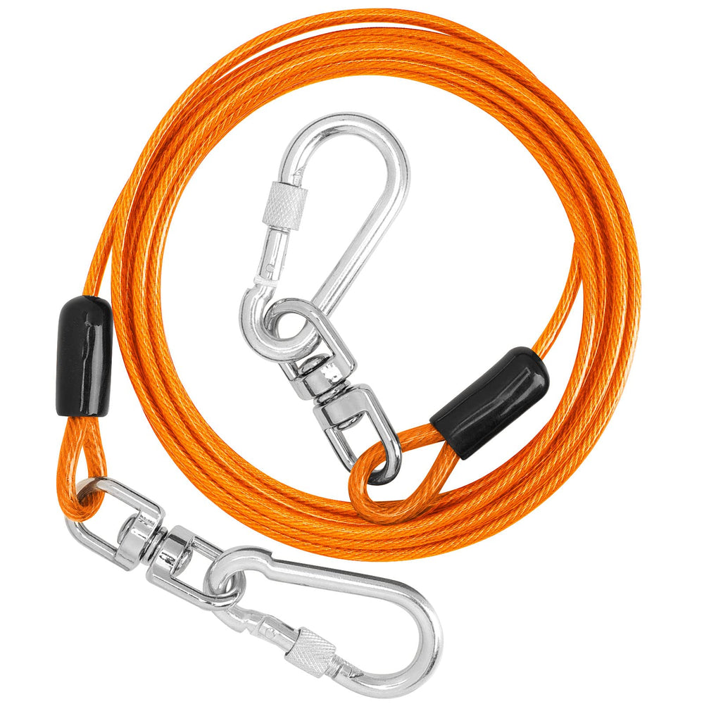 Jenico dog tie out cable with heavy-duty carabiner for secure containment.