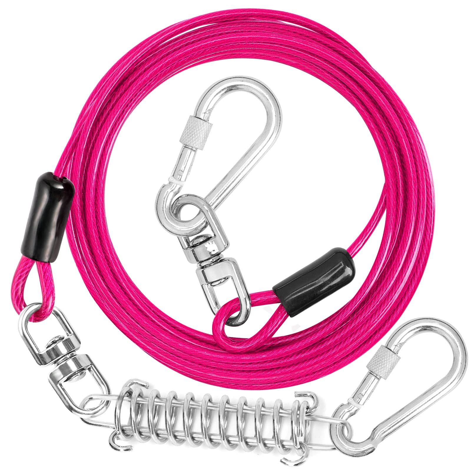 Jenico dog tie out cable with heavy-duty locking carabiner for secure yard use.
