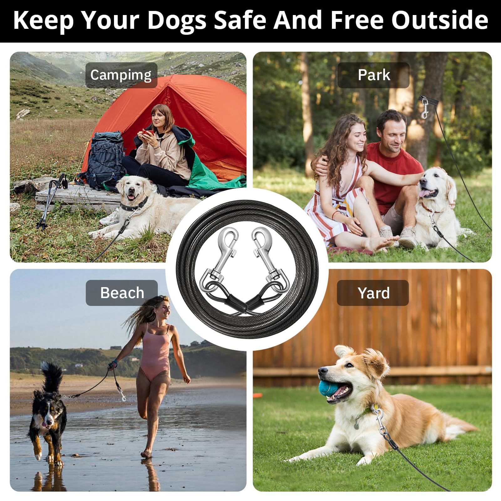 Jenico dog tie-out cable lightweight design for easy travel