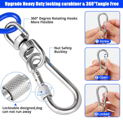 Jenico dog tie out cable shock spring detail demonstrates smoother stops for pet comfort.