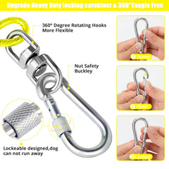 Jenico tie out cable with shock spring reduces sudden pulls during walks.
