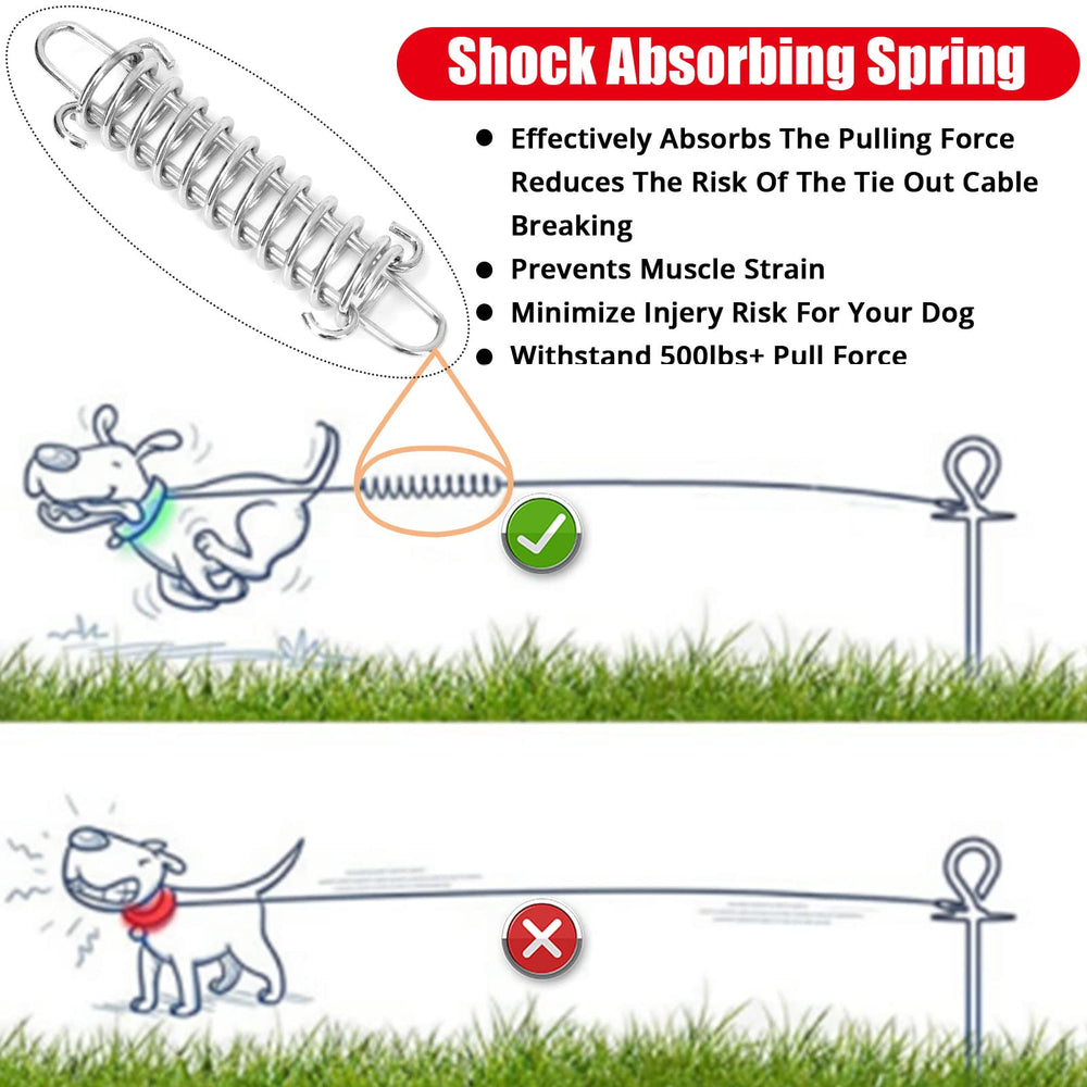 Jenico dog tie-out cable showing swivel hook for smooth movement.