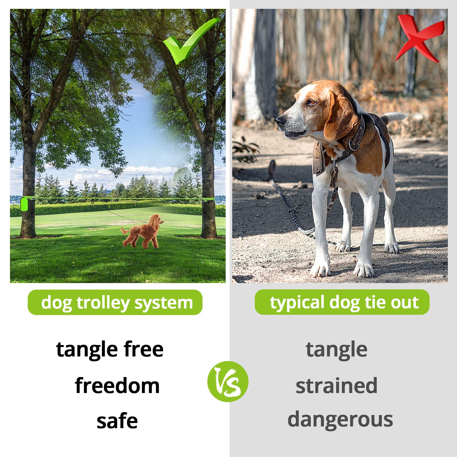 Jenico 360° clip trolley close-up shows tangle-free roaming.