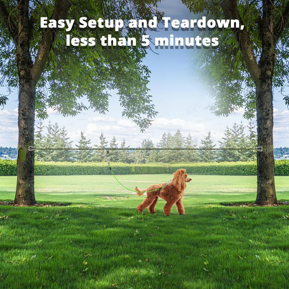 Jenico dog trolley system setup showing quick one-person installation.