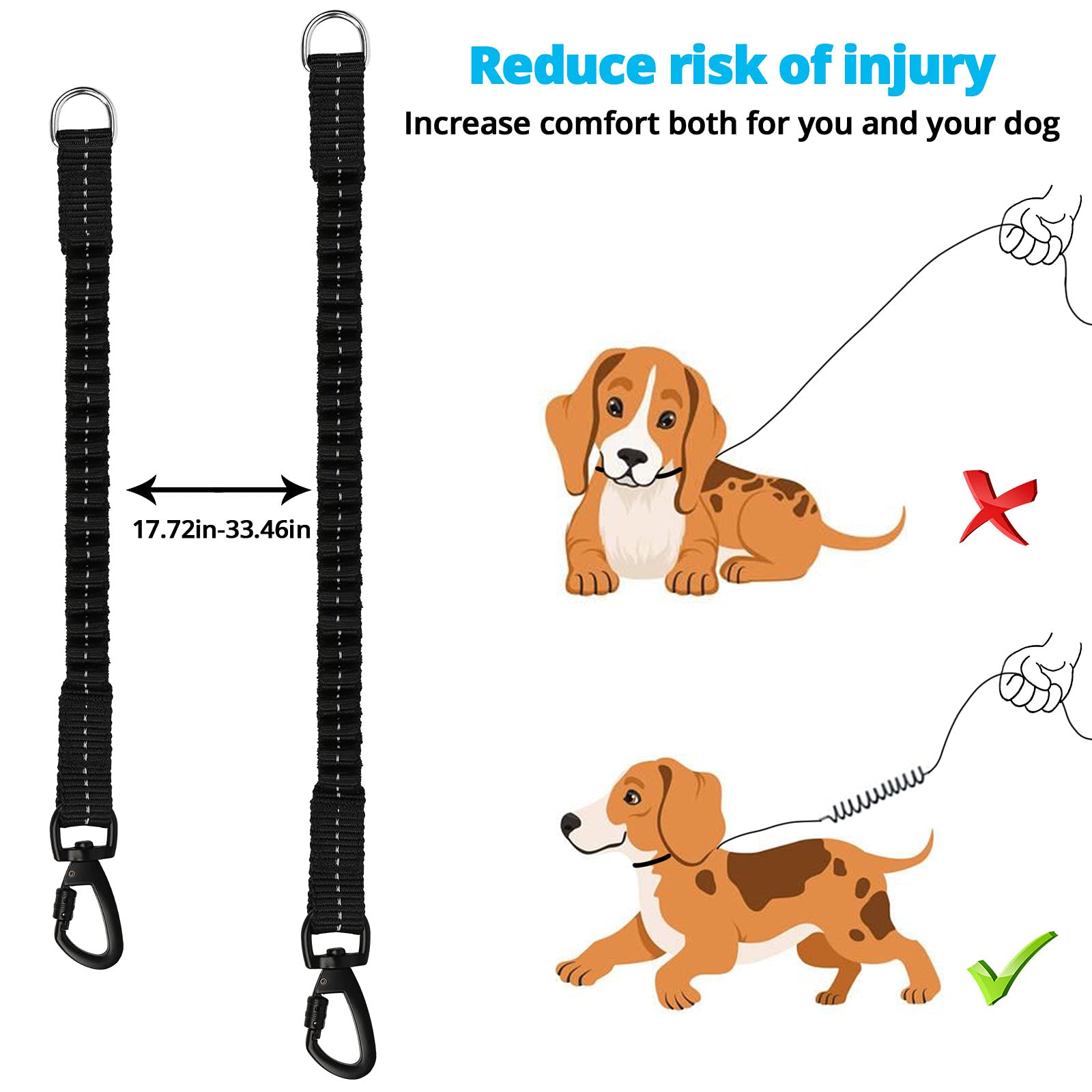 Jenico Long Dog Leash 15ft reflective stitching for better visibility at dusk.