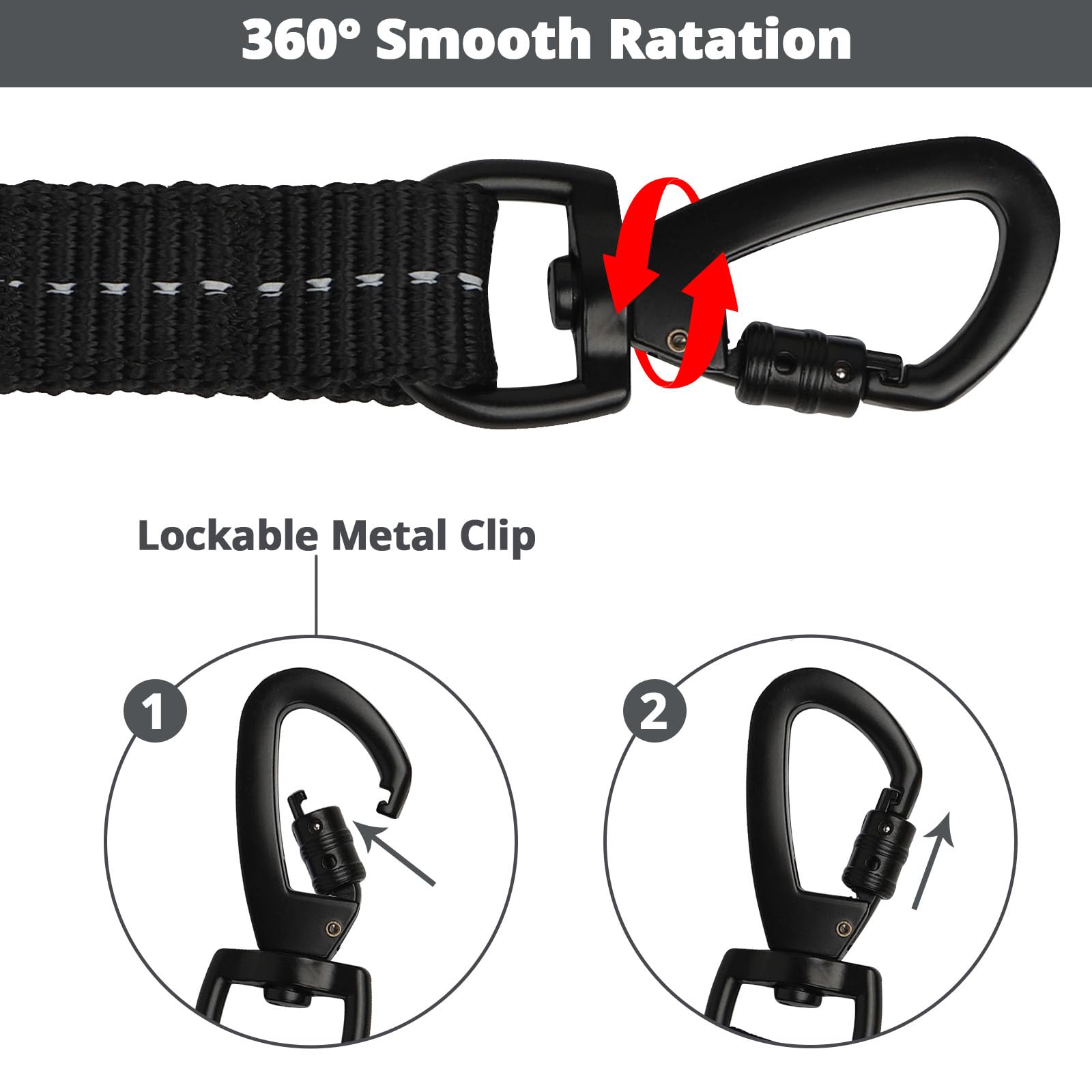 jenico Long Dog Leash shows reflective threads for safer evening visibility.