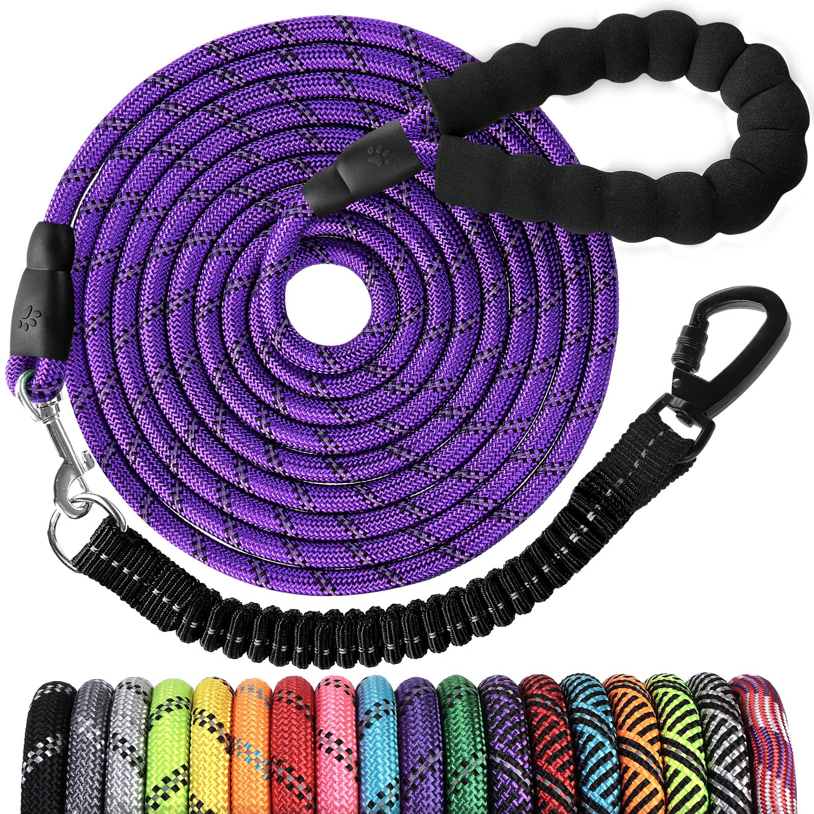 Jenico Long Dog Leash 15ft with shock-absorbing bungee for smoother walks
