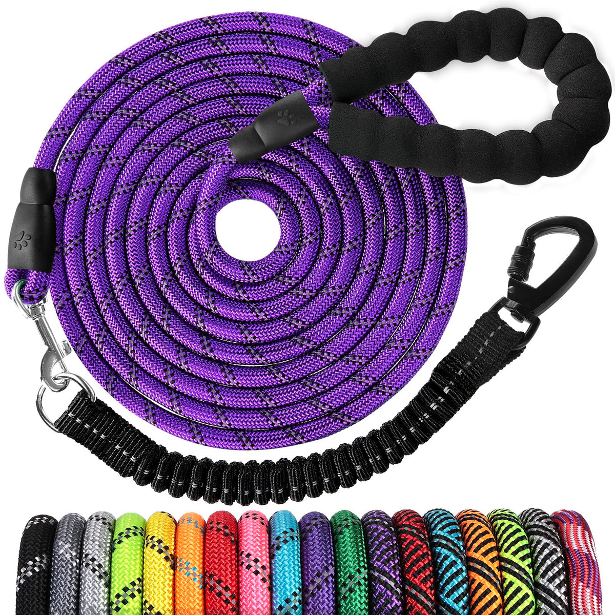 Jenico long dog leash with 360° swivel hook for tangle-free walking and control