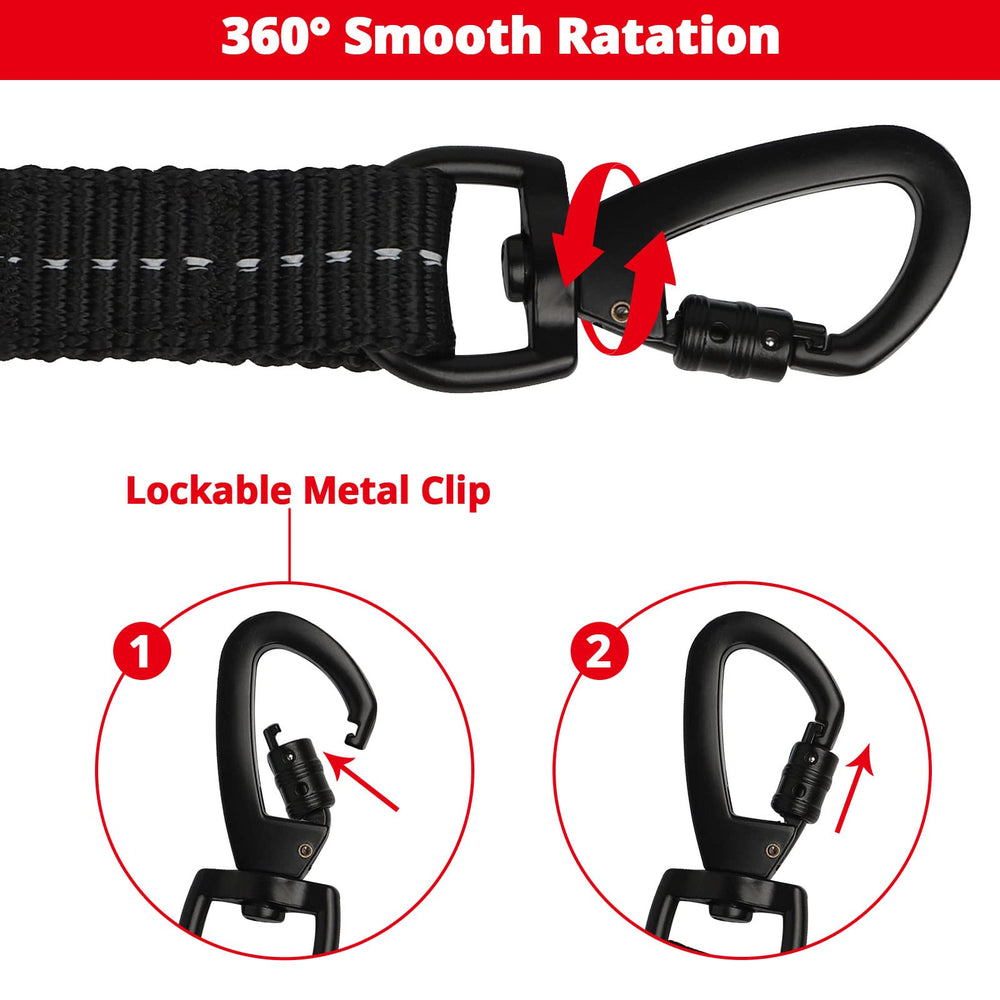 Jenico Long Dog Leash 30ft 360 swivel hook prevents twisting for smooth motion.