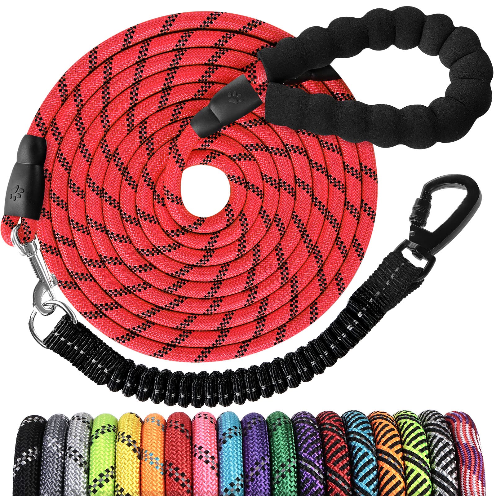 Jenico Long Dog Leash 30ft shock-absorbing bungee cushions pulling tension during walks.