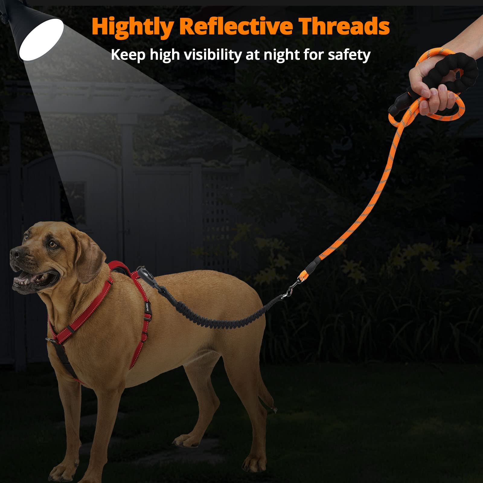 Jenico long dog leash 30ft ergonomic-foam-handle delivers comfortable grip on long hikes