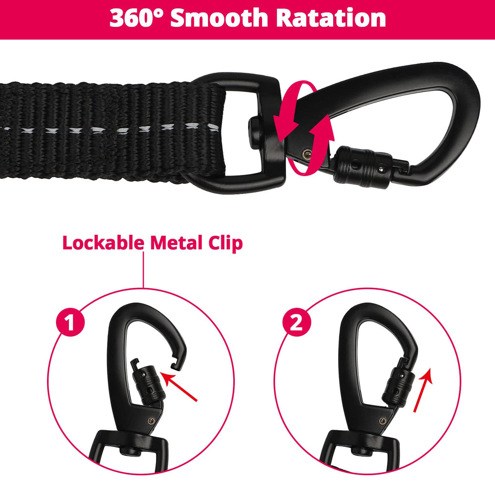 Jenico Long Dog Leash 30ft pink bungee cushions pulling for smoother walks.