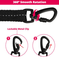Jenico Long Dog Leash 30ft pink bungee cushions pulling for smoother walks.