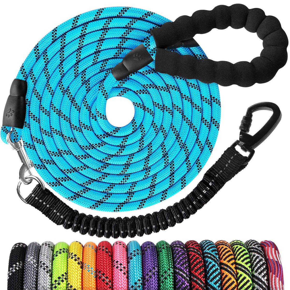 Jenico Long Dog Leash 30ft shock-absorbing bungee for smoother walks.