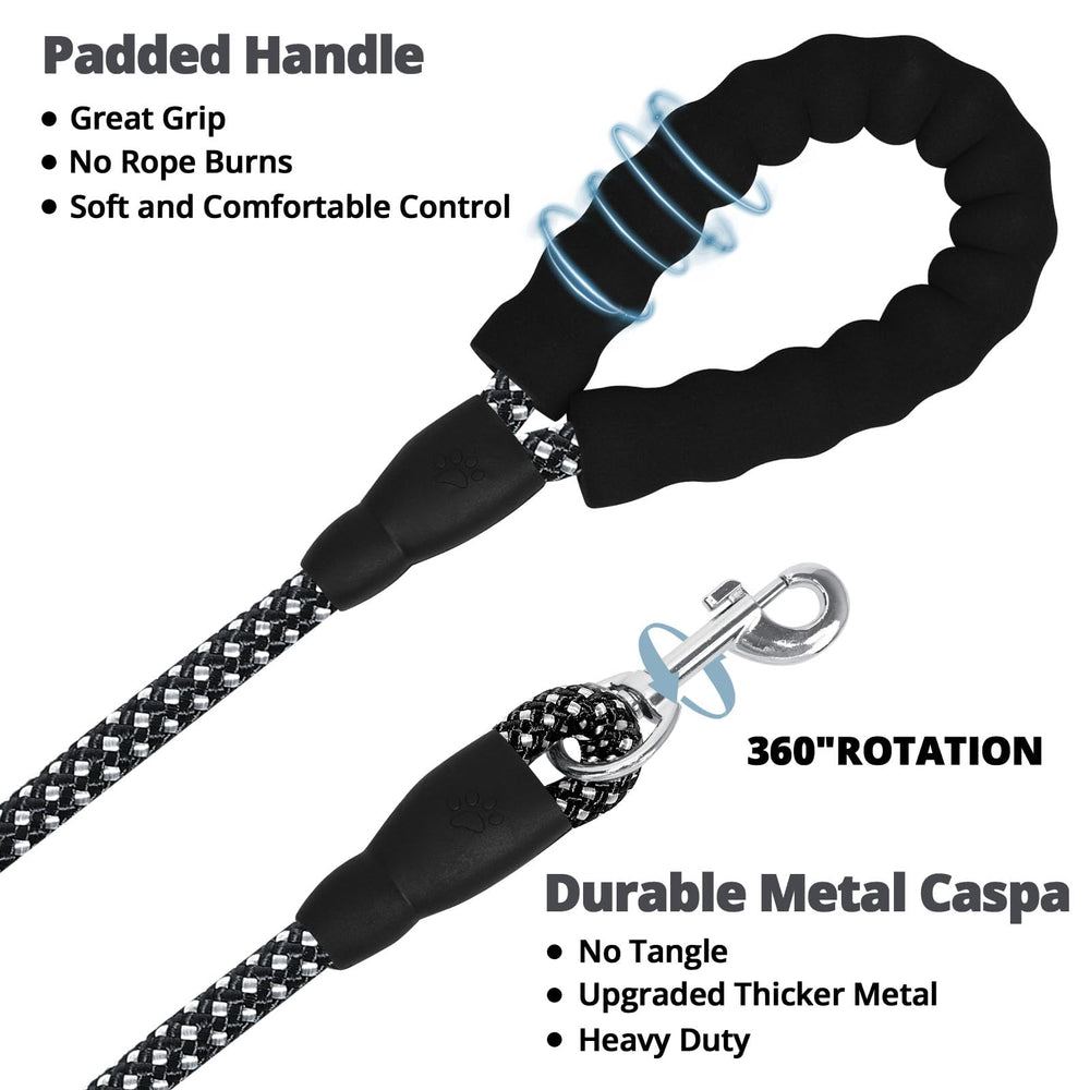 Jenico long dog leash 50ft 360 swivel lockable hook prevents twisting during runs.
