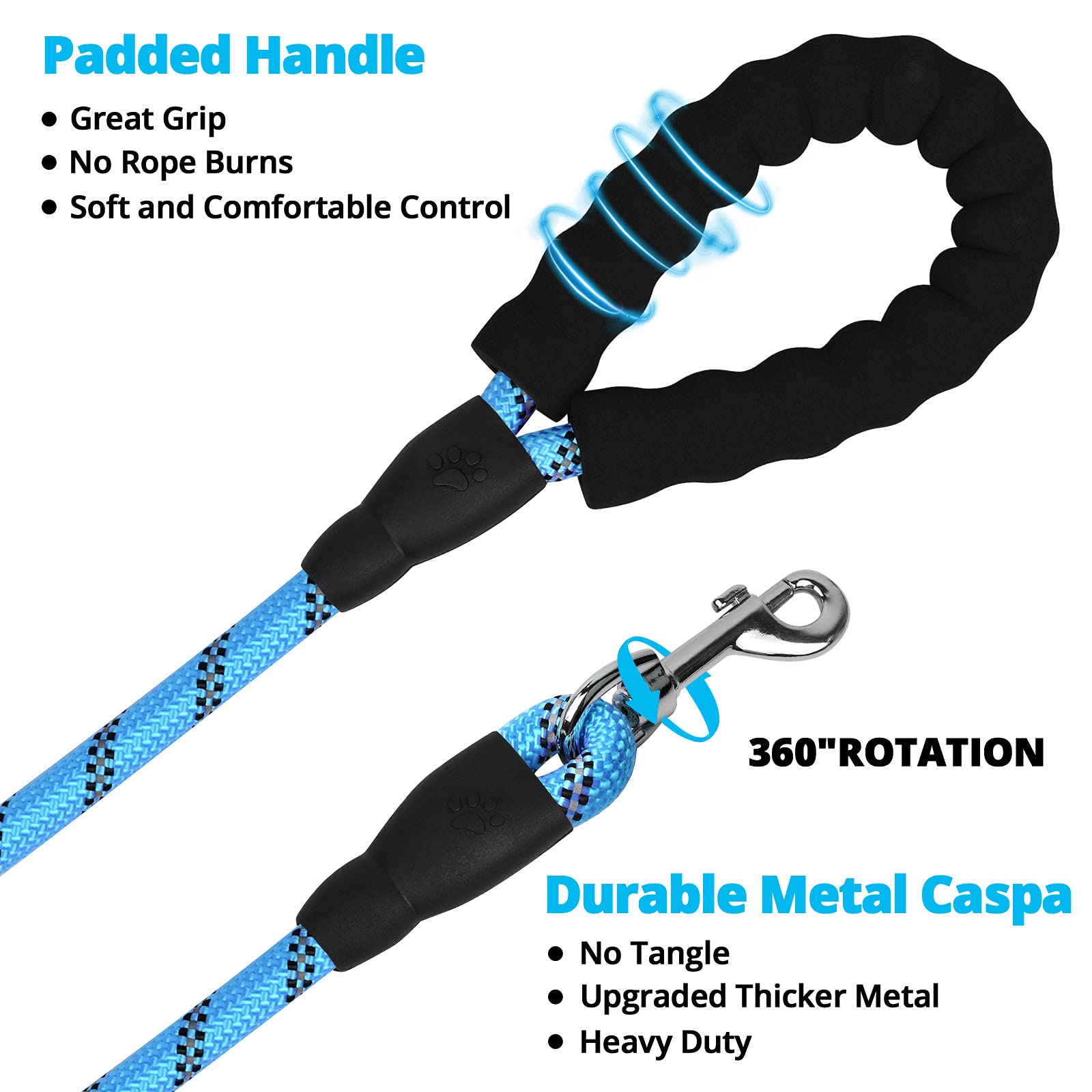Jenico Long Dog Leash padded foam handle for comfortable grip.