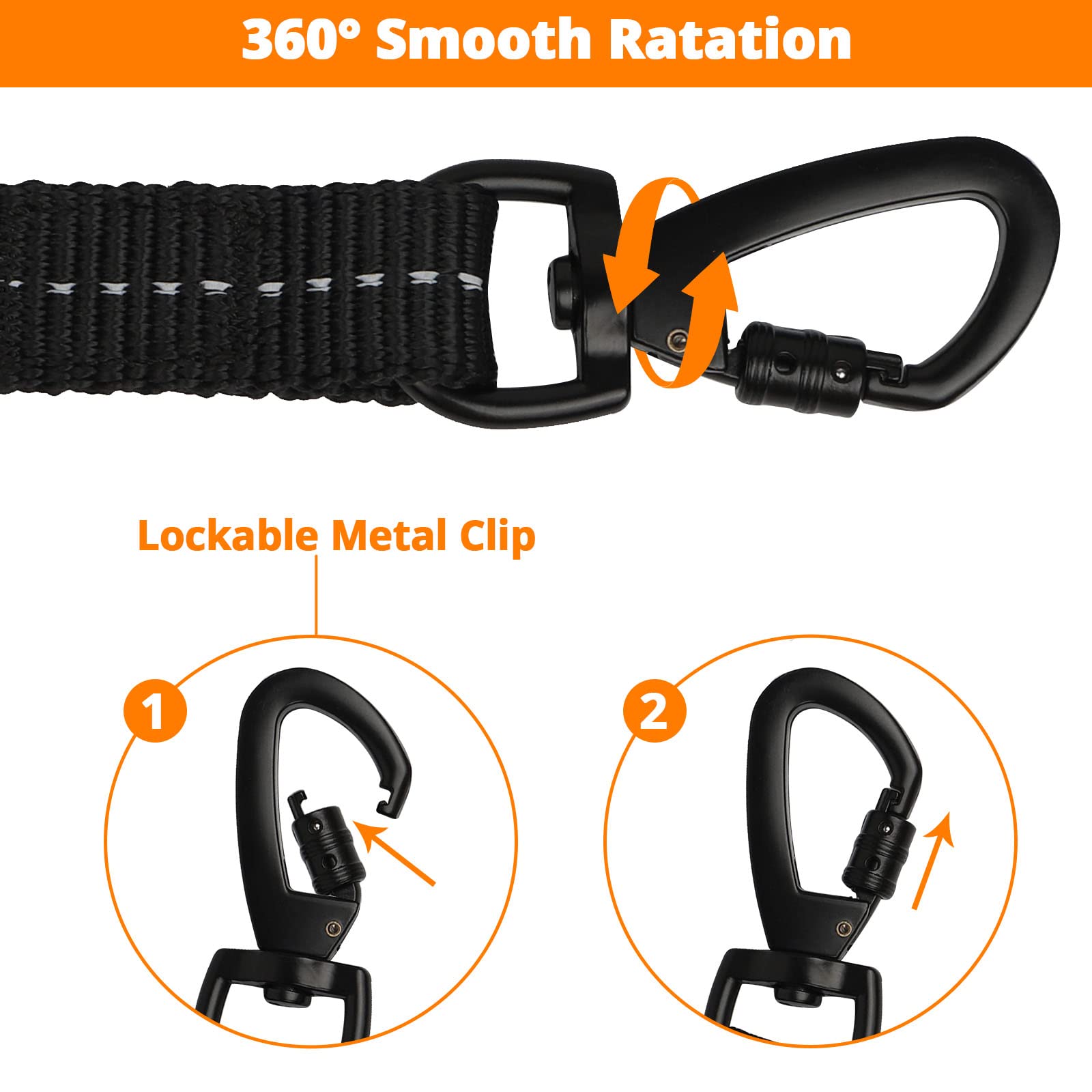 Jenico leash shows reflective stitching for enhanced night visibility.