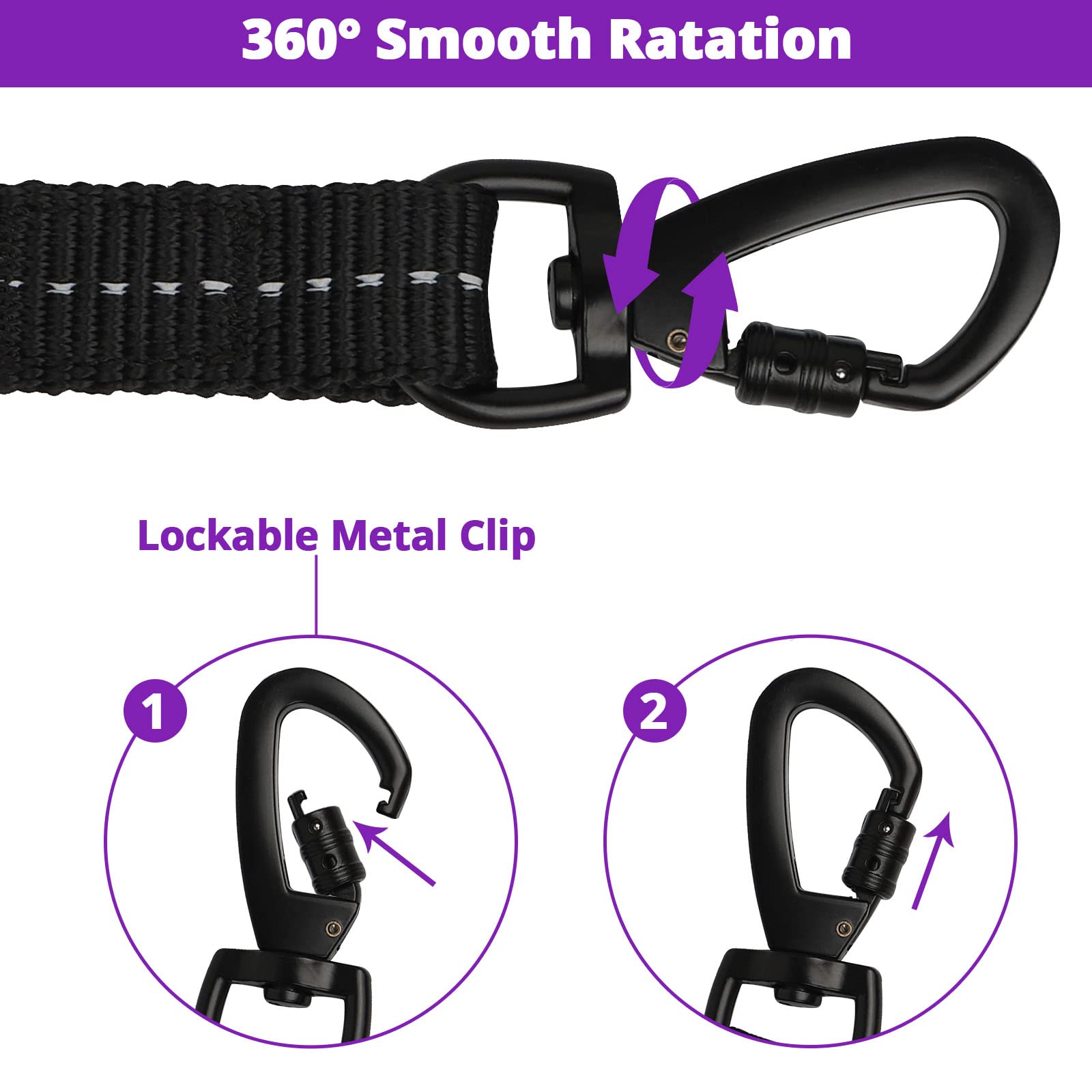 Jenico Long Dog Leash reflective stitching for night visibility