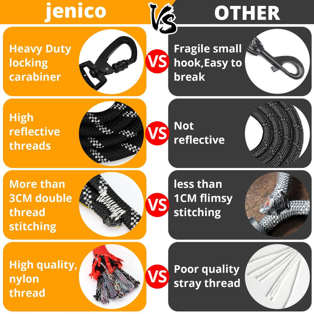 Jenico Long Dog Leash Reflective Threads improves night visibility for safe strolls.
