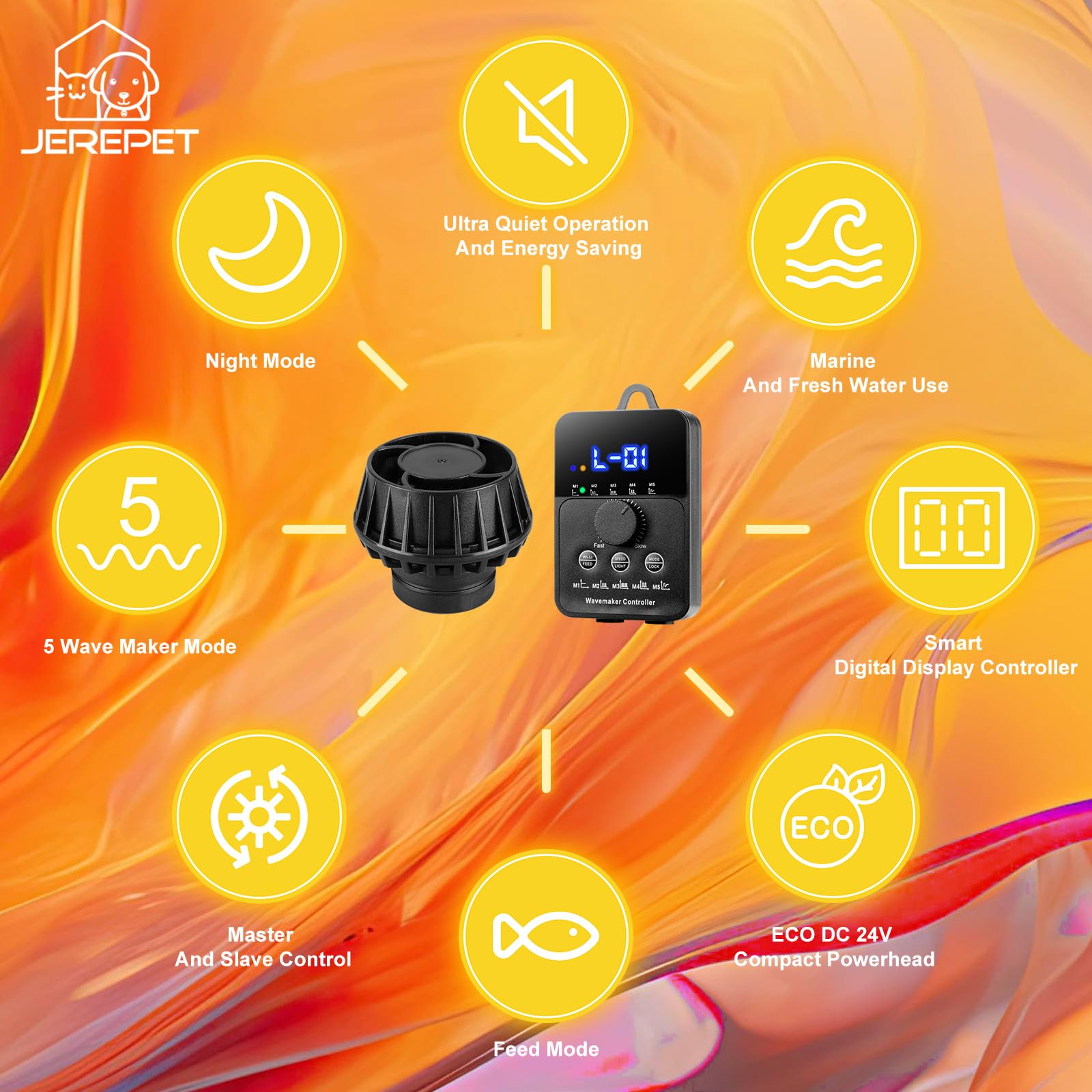 JEREPET 2100GPH flow delivers strong circulation for vibrant aquariums.