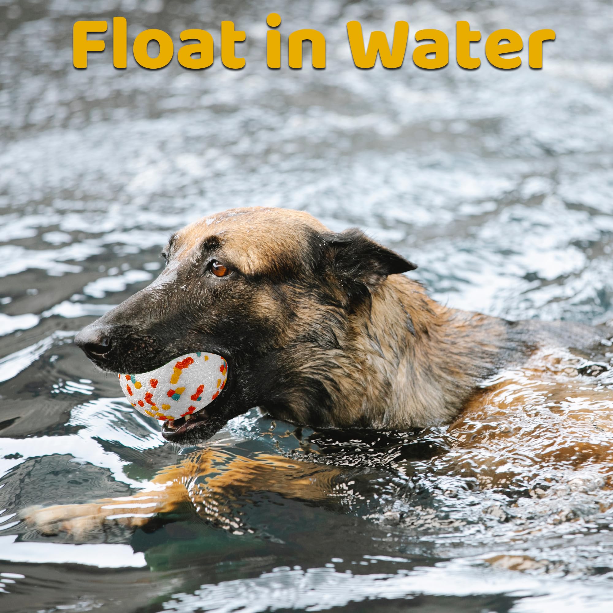 JEROCK ball floats on water, ready for pool or beach fetch.