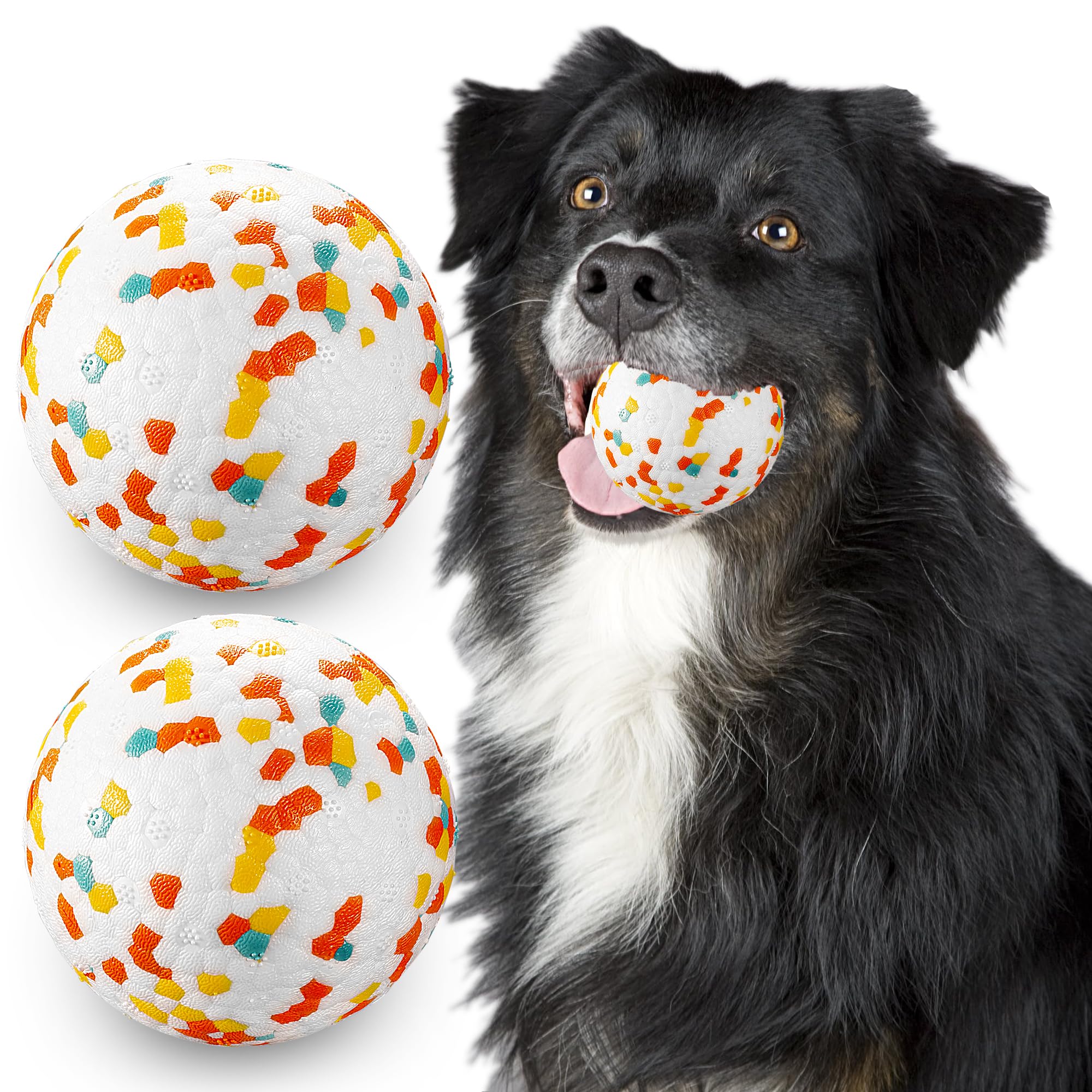 JEROCK dog ball in action shows bite-resistant durability for aggressive chewers.