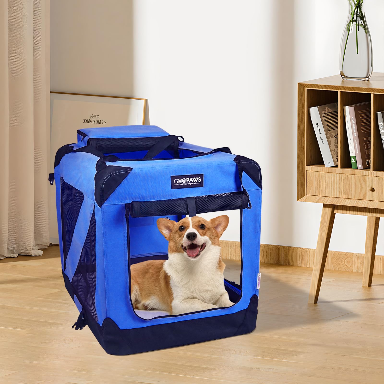 Jespet 36 soft dog crate travel strap and carry handle for convenience.