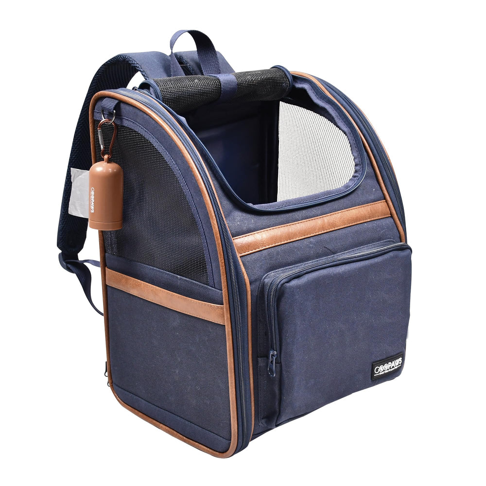 JESPET GOOPAWS pet carrier backpack front navy view for easy outdoor travel