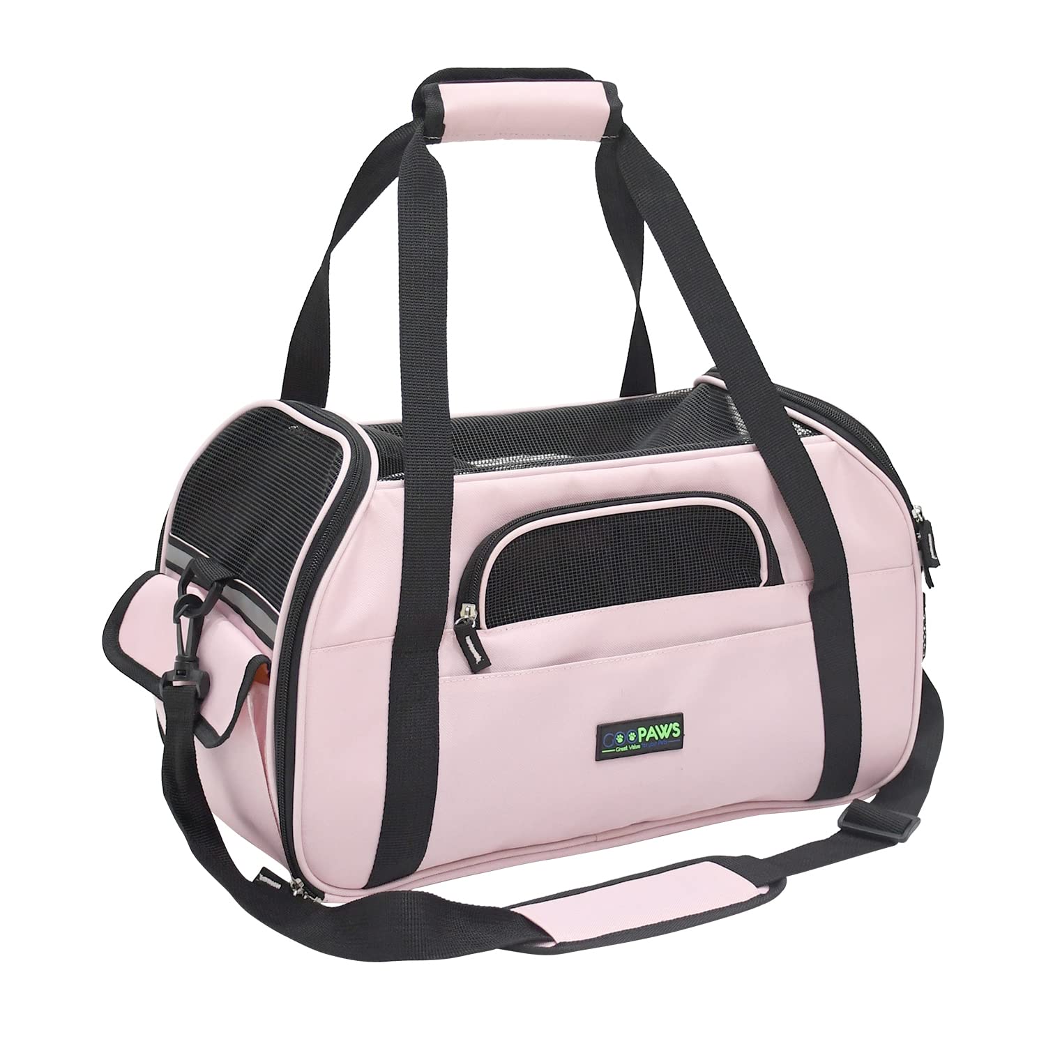 Jespet soft-sided kennel under-seat airline carrier provides compact travel comfort.