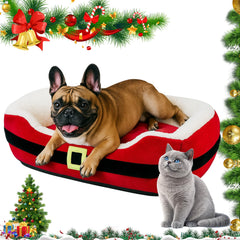 Jetec 26-inch Christmas dog bed front view with Santa belt design for cozy holiday lounging.