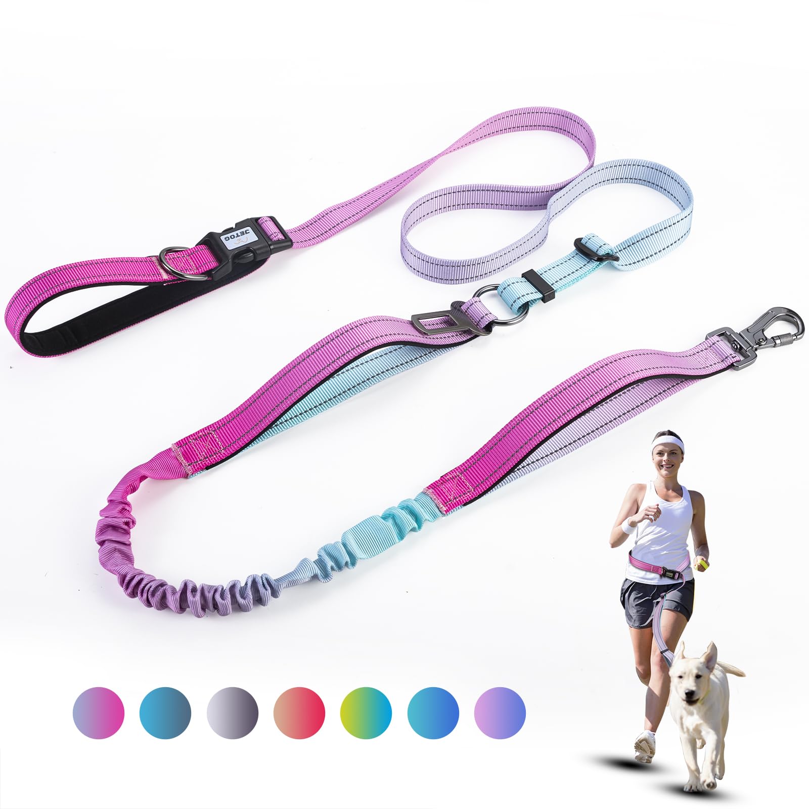 JETOG heavy-duty hands-free leash gradient pink waist belt for comfortable hands-free walking