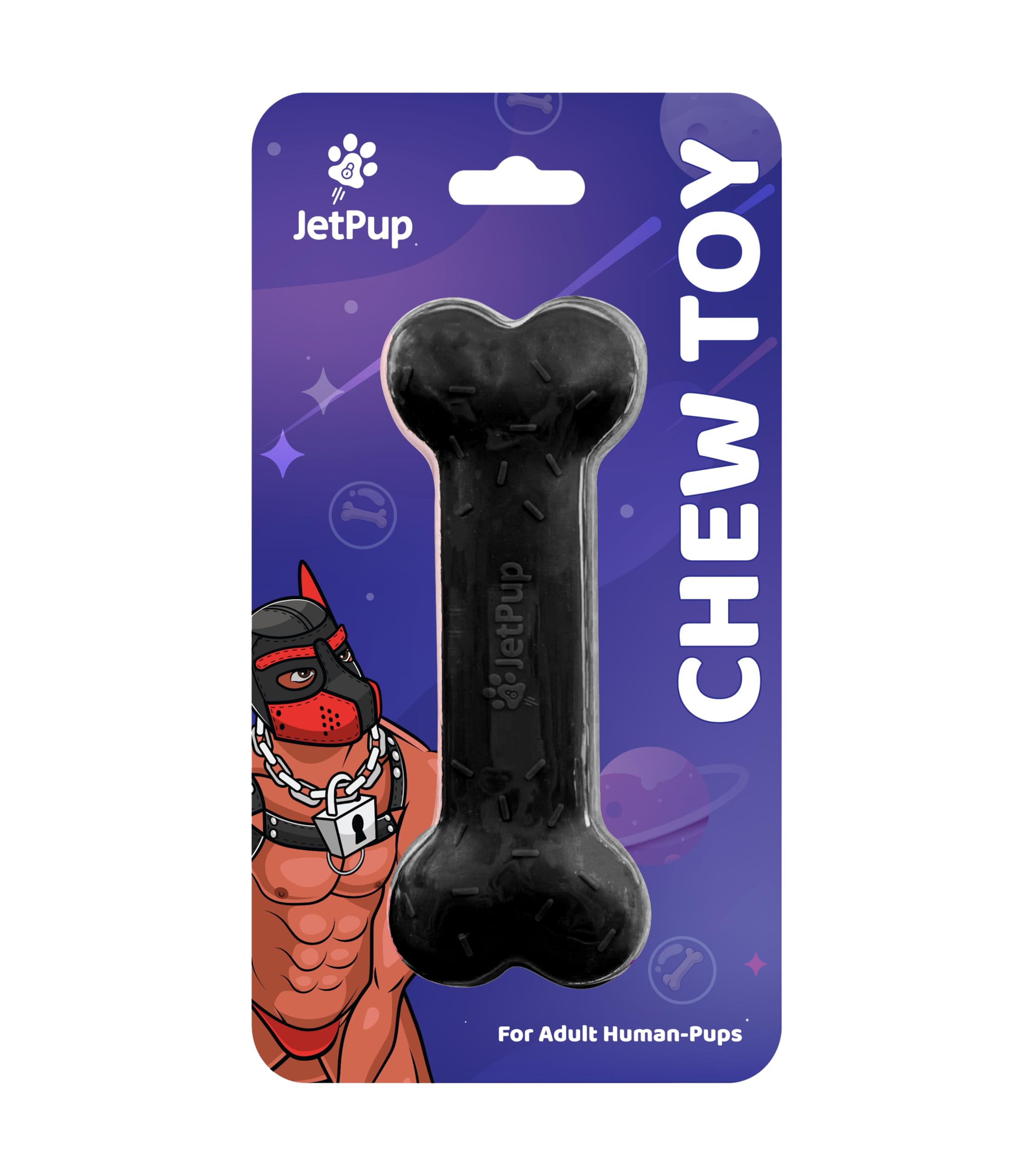 JetPup Black Bone Chew Toy for human pup play, safe silicone chew for sensory play and easy cleaning.
