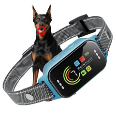 JEUJE dog bark collar blue front view shows compact design for daily training