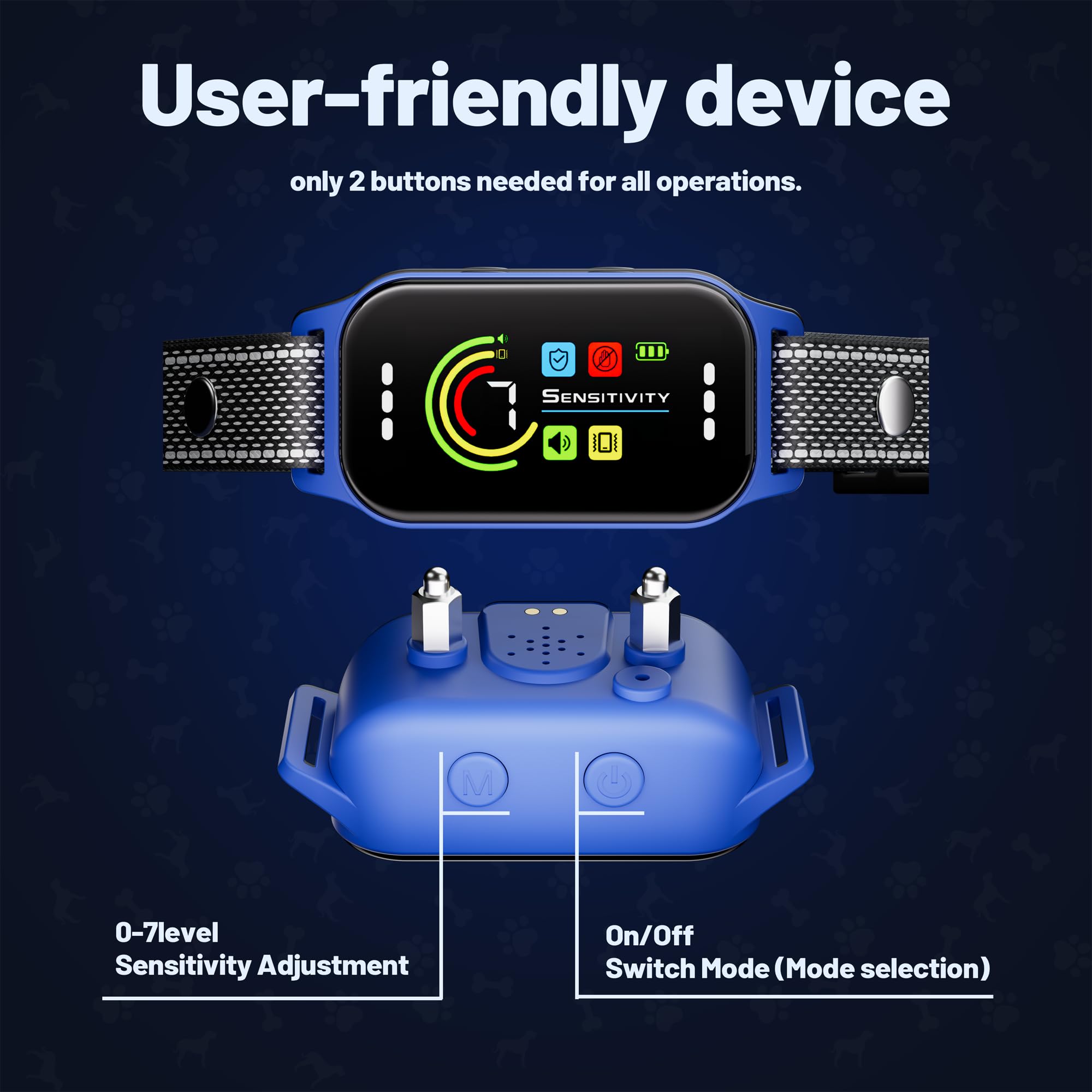 JEUJE Bark Collar sensitivity dial with mode switch for on-the-spot adjustments.