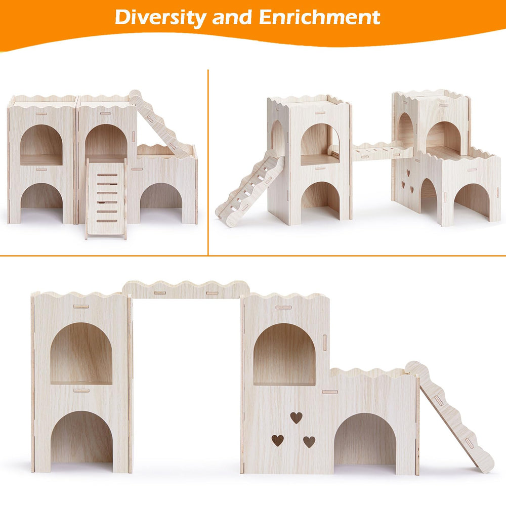 Jevnd hamster hideout with ladder and bridge highlighting enrichment features for exercise