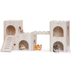 Jevnd large hamster hideout front view shows spacious double-decker design for active play