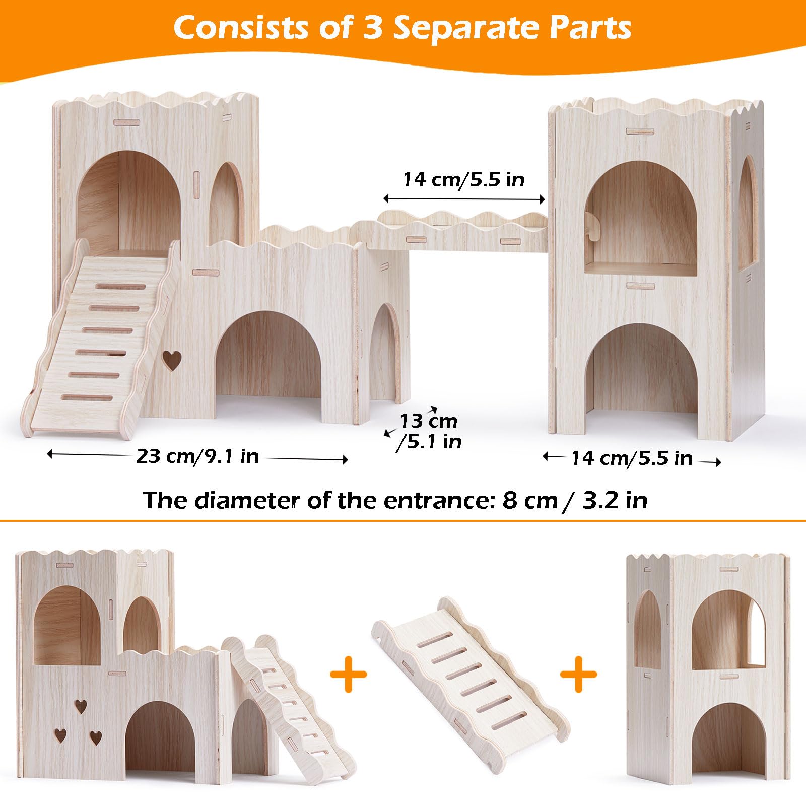Jevnd wooden hamster castle interior with multi chambers encouraging exploration