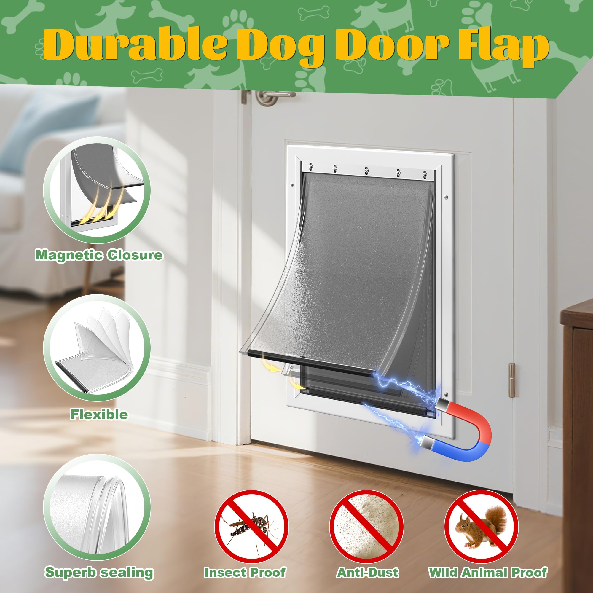 JeyPawv frosted transparent flap appearance blends with doors while preserving visibility.