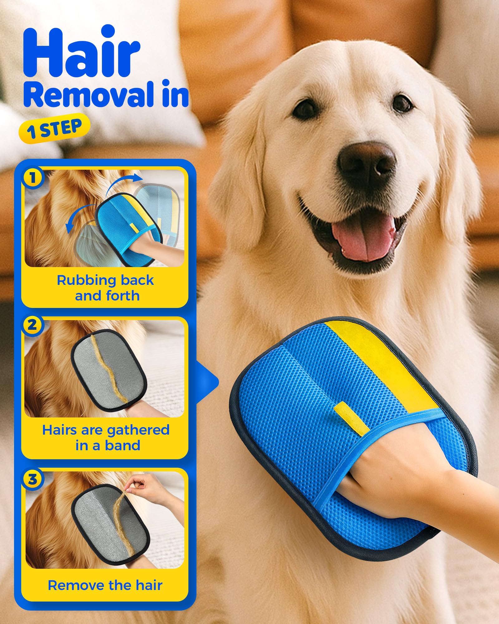 JGLXF blue pet hair removal glove sweeping dog hair from couch