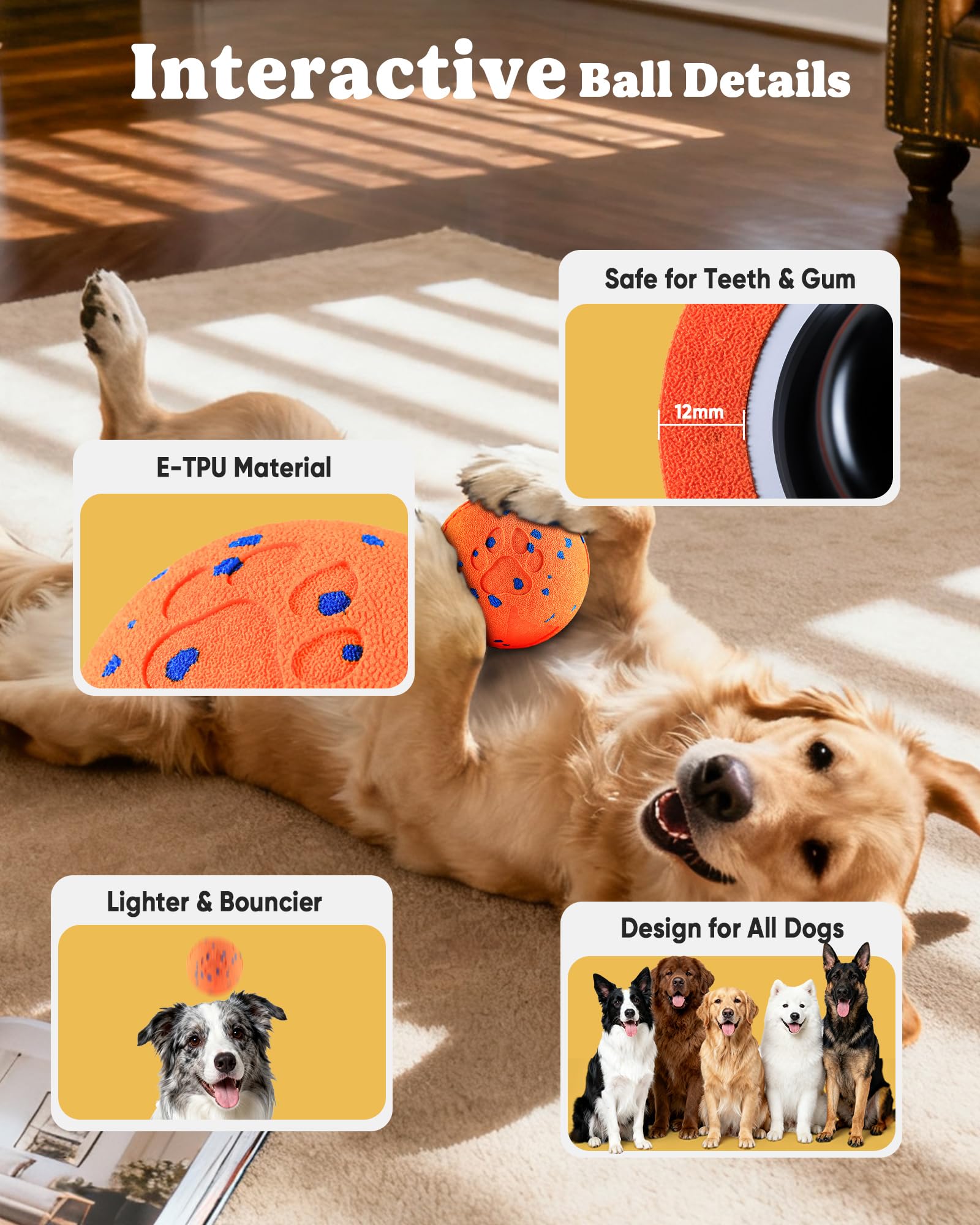 JGLXF Smart Interactive Dog Toy e-TPU shell remains durable and comfy for regular chews