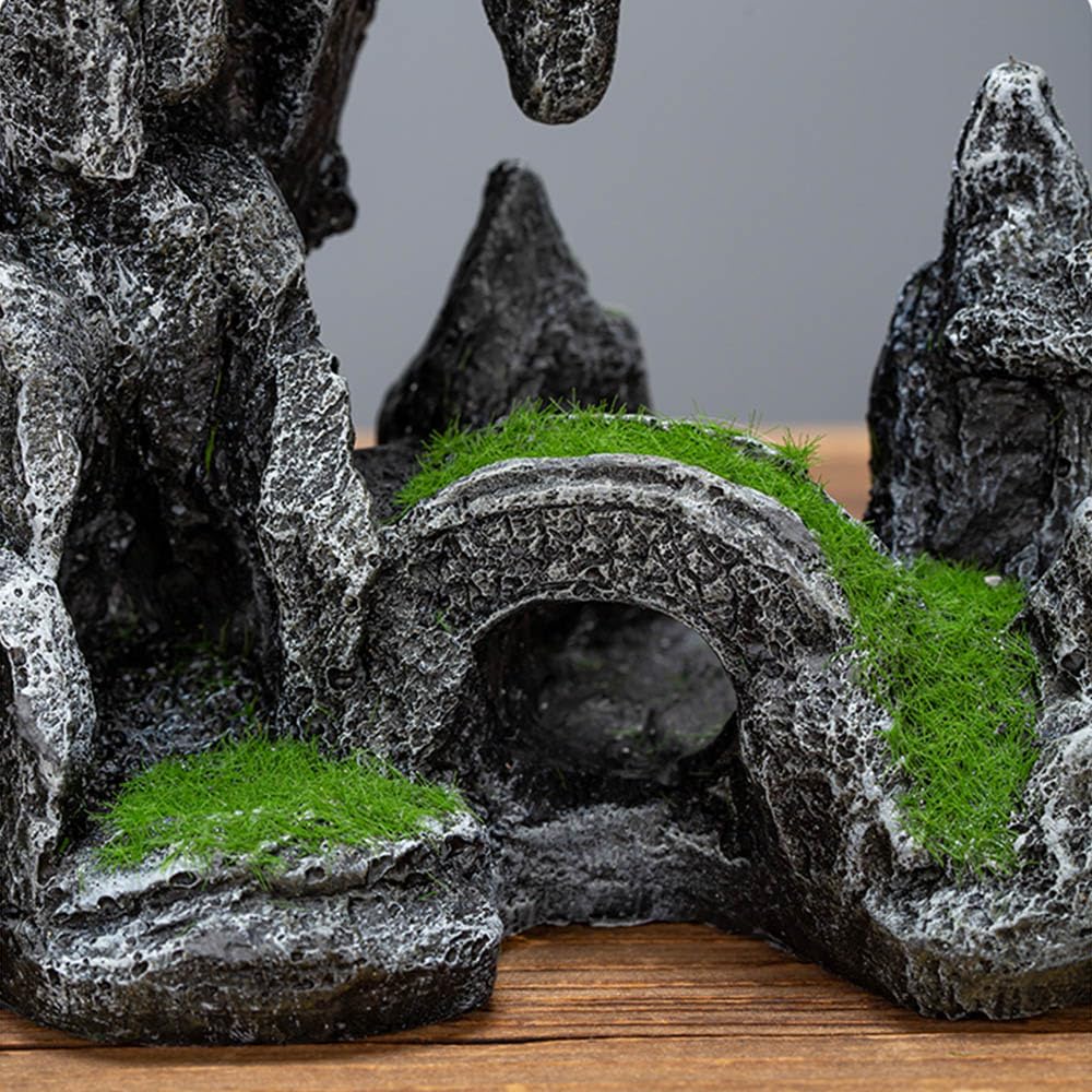 JGZTJXNK aquarium mountain view ornament fits in compact tanks for flexible placement.