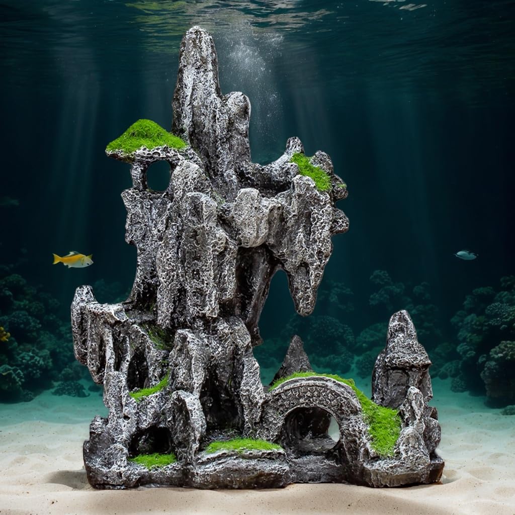 JGZTJXNK aquarium mountain view ornament suits freshwater and saltwater environments.