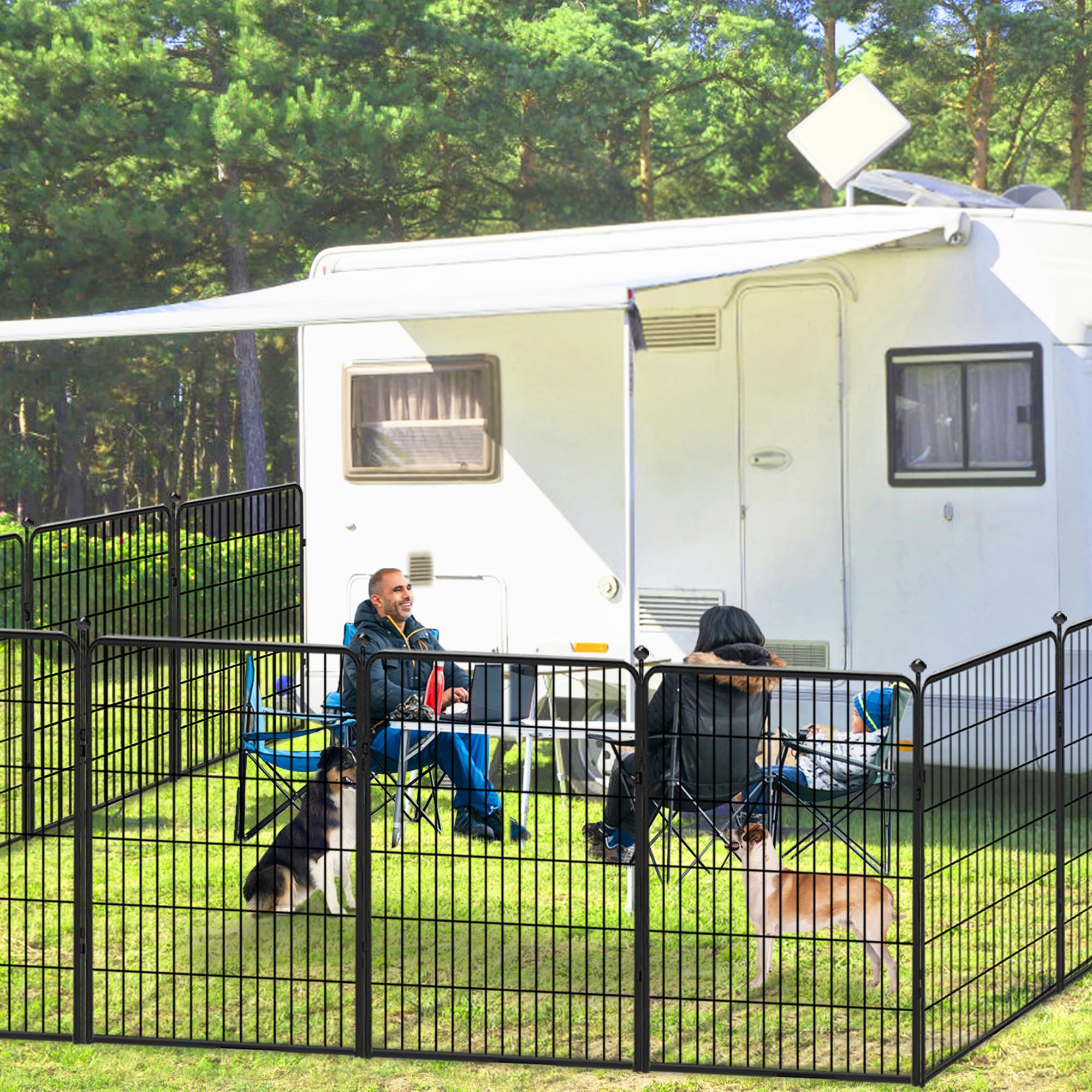 Jhsomdr dog playpen heavy-duty metal frame provides rugged outdoor enclosure.