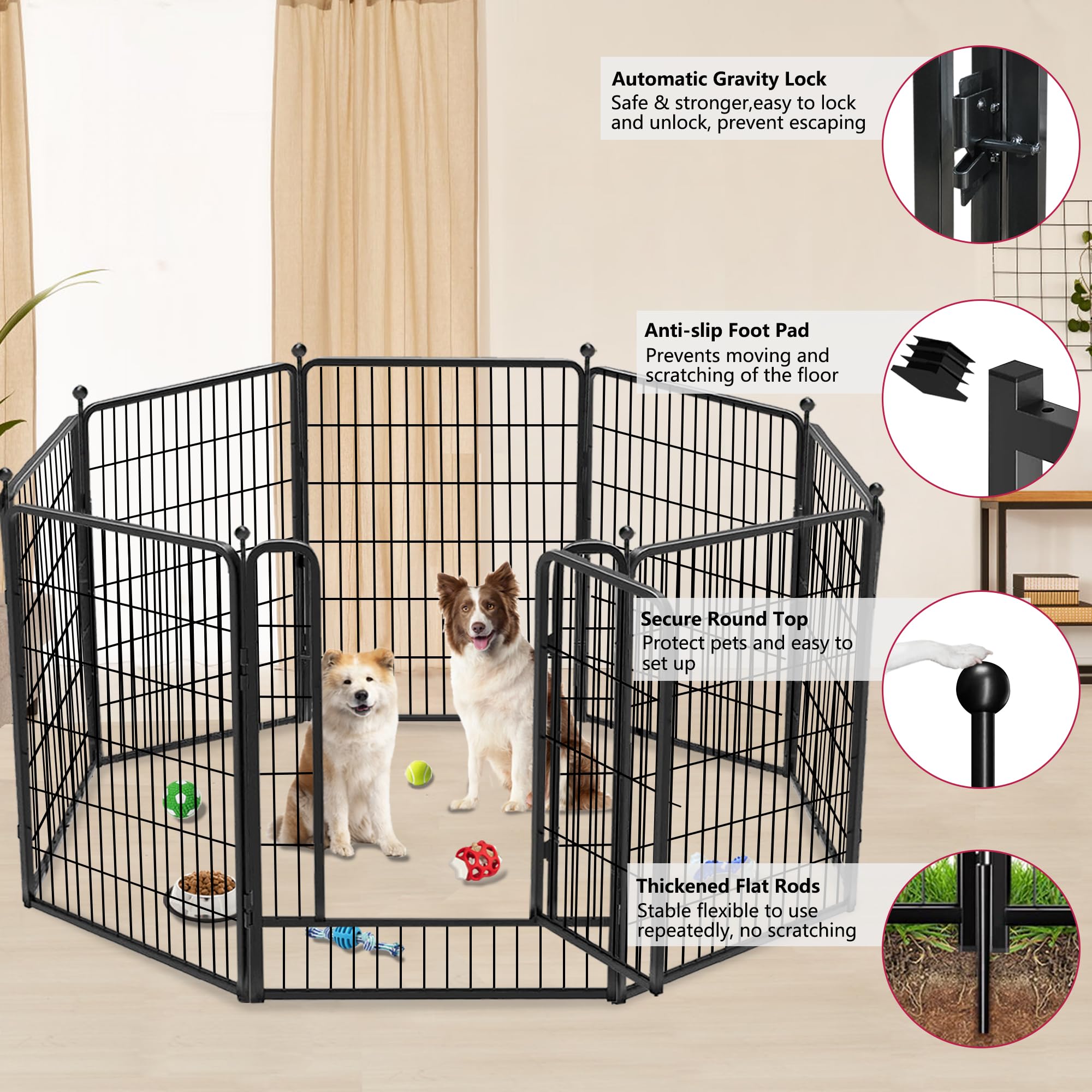 Jhsomdr dog playpen rust-proof coating keeps outdoor enclosure looking new.