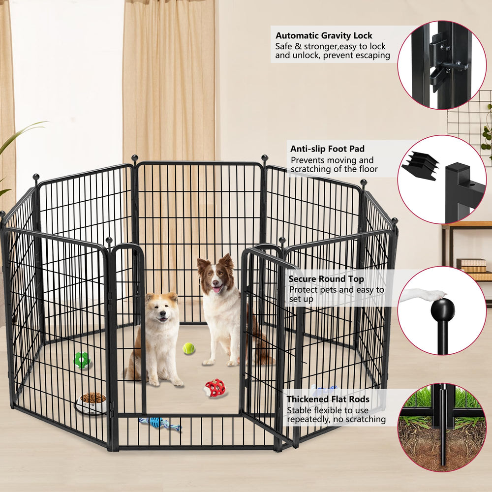 Jhsomdr dog playpen rust-proof coating keeps outdoor enclosure looking new.