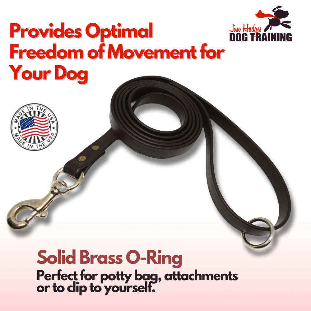 Jim Hodges Biothane Leash with Brass Fittings and O-ring offers a durable grip for training.