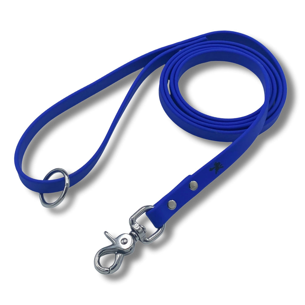 JIM HODGES Gummy Leash blue 6ft in hand for confident training.