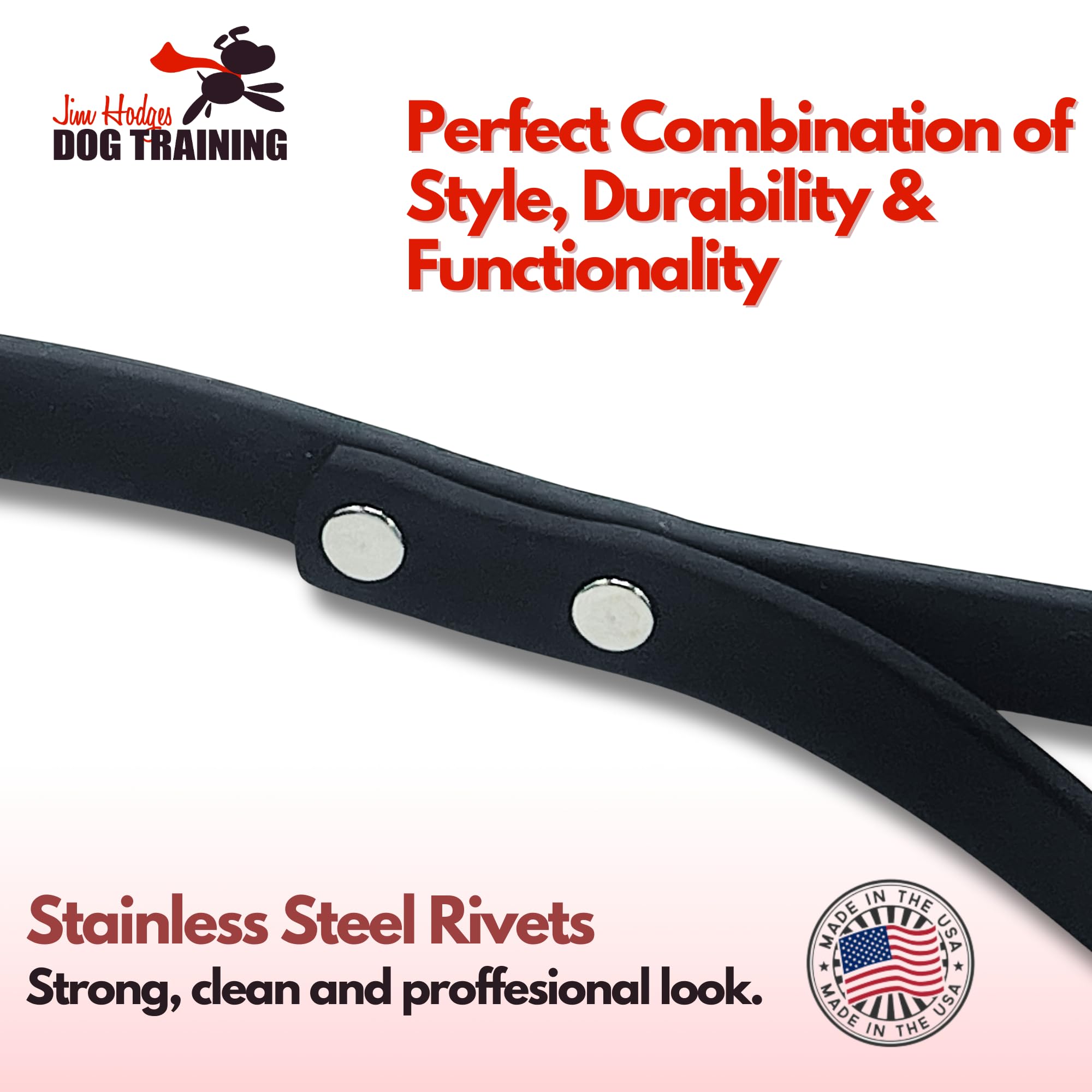 JIM HODGES Gummy Leash with soft grip for comfortable handling.